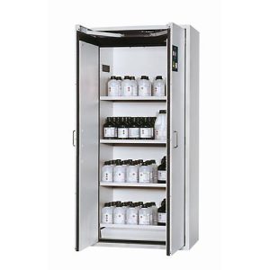 Sicherheitsschrank Typ 90 asecos S-CLASSIC-90, Flügeltüren mit Türfeststellanlage, Front Lichtgrau, B 896 x T 616 x H 1968 mm Sicherheitsschrank Typ 90 asecos S-CLASSIC-90, Flügeltüren mit Türfeststellanlage, Front Lichtgrau, B 896 x T 616 x H 1968 mm