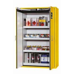 Sicherheitsschrank Typ 90 asecos S-CLASSIC-90, Flügeltüren mit Türfeststellanlage, Front Sicherheitsgelb, B 1196 x T 616 x H 1968 mm Sicherheitsschrank Typ 90 asecos S-CLASSIC-90, Flügeltüren mit Türfeststellanlage, Front Sicherheitsgelb, B 1196 x T 616 x H 1968 mm