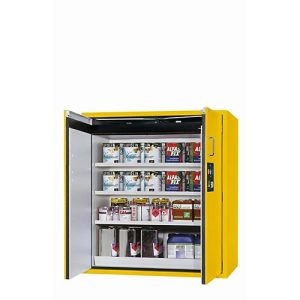 Sicherheitsschrank Typ 90 asecos S-PEGASUS-90, Flügeltüren mit Schließ-Automatik, Einhandbedienung, Front Sicherheitsgelb, B 1196 x T 616 x H 1298 mm Sicherheitsschrank Typ 90 asecos S-PEGASUS-90, Flügeltüren mit Schließ-Automatik, Einhandbedienung, Front Sicherheitsgelb, B 1196 x T 616 x H 1298 mm