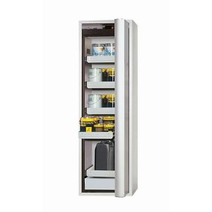 Sicherheitsschrank Typ 90 asecos S-PHOENIX-90, Falttür mit Türfeststellanlage, Anschlag rechts, Front Lichtgrau, B 596 x T 616 x H 1968 mm Sicherheitsschrank Typ 90 asecos S-PHOENIX-90, Falttür mit Türfeststellanlage, Anschlag rechts, Front Lichtgrau, B 596 x T 616 x H 1968 mm
