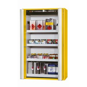 Sicherheitsschrank Typ 90 asecos S-PHOENIX-90, Falttüren mit Türfeststellanlage, Front Sicherheitsgelb, B 1196 x T 616 x H 1968 mm Sicherheitsschrank Typ 90 asecos S-PHOENIX-90, Falttüren mit Türfeststellanlage, Front Sicherheitsgelb, B 1196 x T 616 x H 1968 mm