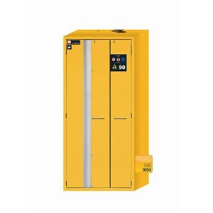 Sicherheitsschrank Typ 90 asecos S-PHOENIX-90, Flügel- und Falttüren mit Türfeststellanlage, Front Sicherheitsgelb, B 896 x T 616 x H 1968 mm Sicherheitsschrank Typ 90 asecos S-PHOENIX-90, Flügel- und Falttüren mit Türfeststellanlage, Front Sicherheitsgelb, B 896 x T 616 x H 1968 mm