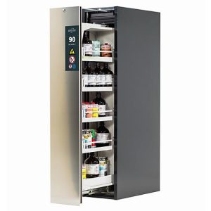 Sicherheitsschrank Typ 90 asecos V-MOVE-90, Vertikalauszug mit Schließ-Automatik, Front Edelstahlsilber, B 449 x T 860 x H 1966 mm Sicherheitsschrank Typ 90 asecos V-MOVE-90, Vertikalauszug mit Schließ-Automatik, Front Edelstahlsilber, B 449 x T 860 x H 1966 mm