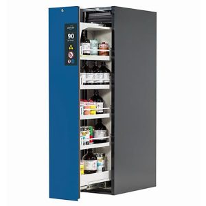 Sicherheitsschrank Typ 90 asecos V-MOVE-90, Vertikalauszug mit Schließ-Automatik, Front Enzianblau, B 449 x T 860 x H 1966 mm Sicherheitsschrank Typ 90 asecos V-MOVE-90, Vertikalauszug mit Schließ-Automatik, Front Enzianblau, B 449 x T 860 x H 1966 mm