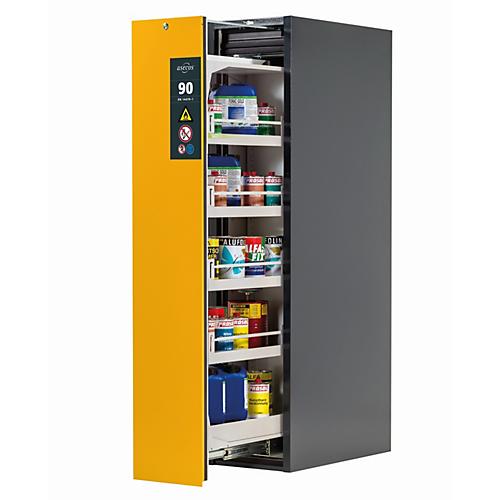 Sicherheitsschrank Typ 90 asecos V-MOVE-90, Vertikalauszug mit Schließ-Automatik, Front Sicherheitsgelb, B 449 x T 860 x H 1966 mm