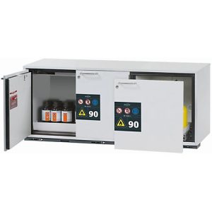 Sicherheitsunterbauschrank Typ 90 asecos UB-ST-90, 1 Schublade, 2 Flügeltüren, Front Lichtgrau, B 1402 x T 574 x H 600 mm Sicherheitsunterbauschrank Typ 90 asecos UB-ST-90, 1 Schublade, 2 Flügeltüren, Front Lichtgrau, B 1402 x T 574 x H 600 mm