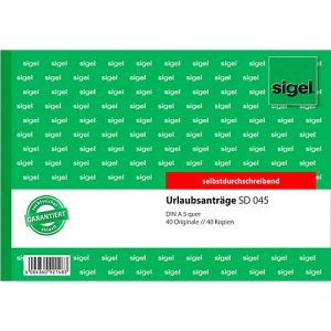 sigel® Urlaubsantrag SD045, DIN A5 quer, 2 x 40 Blatt, selbstdurchschreibend sigel® Urlaubsantrag SD045, DIN A5 quer, 2 x 40 Blatt, selbstdurchschreibend