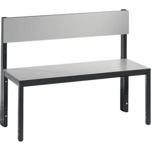 Sitzbank Basic Plus, 1-seitig, Rückenlehne, ohne Schuhrost, 4-Fußgestell schwarzgrau RAL 7021, B 1000 mm, Dekor silbergrau Sitzbank Basic Plus, 1-seitig, Rückenlehne, ohne Schuhrost, 4-Fußgestell schwarzgrau RAL 7021, B 1000 mm, Dekor silbergrau