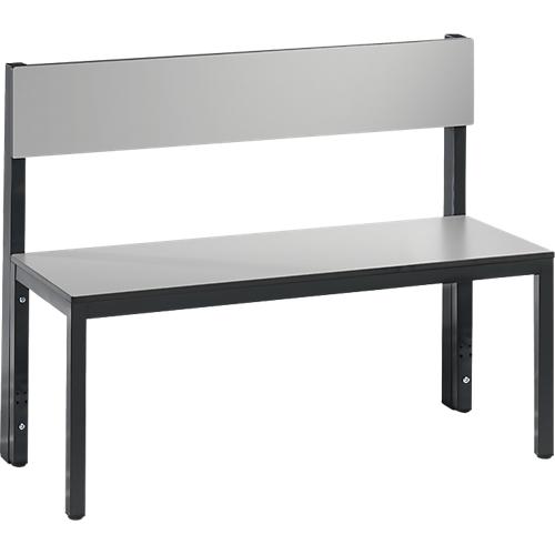 Sitzbank Basic Plus, 1-seitig, Rückenlehne, ohne Schuhrost, 4-Fußgestell schwarzgrau RAL 7021, B 1000 mm, Dekor silbergrau