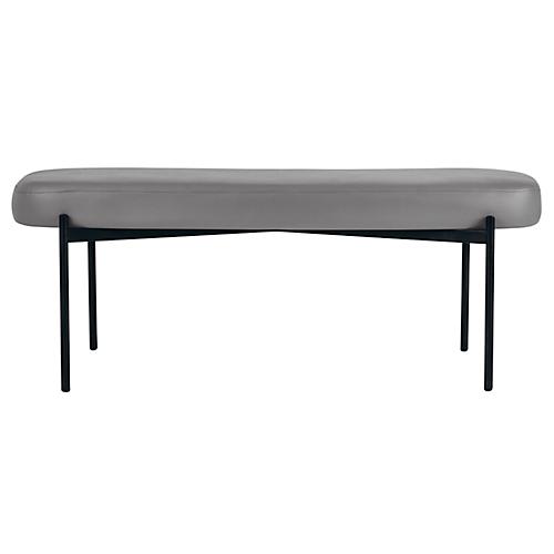 Sitzbank easyChair® by Paperflow GAIA, oval L, desinfektionsmittelbeständiger Kunstlederbezug grau, 4-Fußgestell mattschwarz, B 1180 x T 420 x H 455 mm
