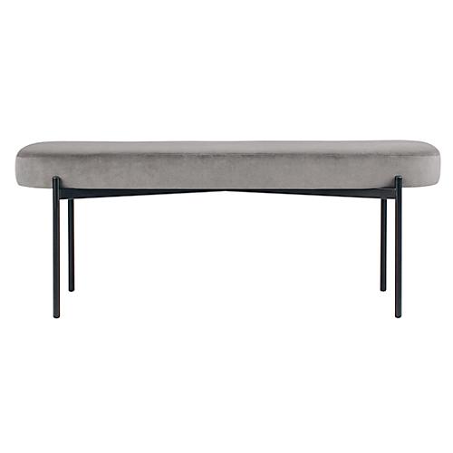 Sitzbank easyChair® by Paperflow GAIA, oval L, Samtbezug grau, 4-Fußgestell mattschwarz, B 1180 x T 420 x H 455 mm