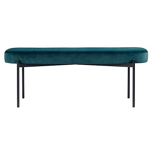 Sitzbank easyChair® by Paperflow GAIA, oval L, Samtbezug grün, 4-Fußgestell mattschwarz, B 1180 x T 420 x H 455 mm
