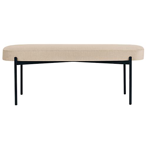 Sitzbank easyChair® by Paperflow GAIA, oval L, Stoffbezug elfenbeinfarben, 4-Fußgestell mattschwarz, B 1180 x T 420 x H 455 mm