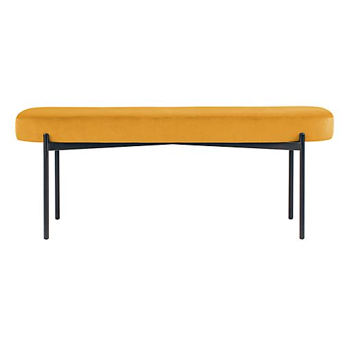 Sitzbank easyChair® by Paperflow GAIA, oval L, Stoffbezug safran, 4-Fußgestell mattschwarz, B 1180 x T 420 x H 455 mm