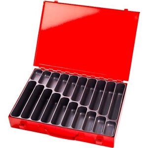 Sortimentskoffer ADB, leer, 20-fache Einteilung, abschließbar, mit Griff, B 330 x T 230 x H 50 mm, Stahl & ABS-Kunststoff, verkehrsrot RAL 3020 Sortimentskoffer ADB, leer, 20-fache Einteilung, abschließbar, mit Griff, B 330 x T 230 x H 50 mm, Stahl & ABS-Kunststoff, verkehrsrot RAL 3020