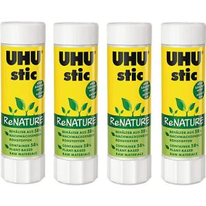 Spar-Set UHU Klebestift stic ReNature, 40 gr., 4 Stk., ohne Lösungsmittel, kalt auswaschbar Spar-Set UHU Klebestift stic ReNature, 40 gr., 4 Stk., ohne Lösungsmittel, kalt auswaschbar