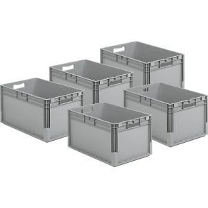 Sparset 5-teilig Euro Box ELB 6320, aus Polypropylen, Inhalt 64 l, grau, B 600 x T 400 x H 320 mm Sparset 5-teilig Euro Box ELB 6320, aus Polypropylen, Inhalt 64 l, grau, B 600 x T 400 x H 320 mm