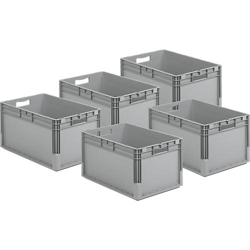 Sparset 5-teilig Euro Box ELB 6320, aus Polypropylen, Inhalt 64 l, grau, B 600 x T 400 x H 320 mm