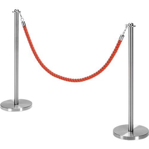 Sparset Absperrpfosten inkl. Robe, Ø 280 x H 850 mm, Edelstahl, 2 Stück + Robe mit L 1,50 m, rot