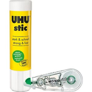 Sparset Klebestift & Korrekturroller Uhu Mono Air, Stiftinhalt 8,2 g, lösungsmittelfrei, Roller-Bandmaß L 10 m x B 4,2 mm Sparset Klebestift & Korrekturroller Uhu Mono Air, Stiftinhalt 8,2 g, lösungsmittelfrei, Roller-Bandmaß L 10 m x B 4,2 mm