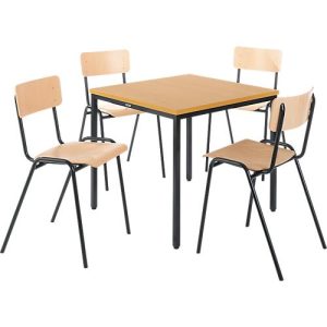 Sparset Stapelstühle, Buchenholz, Gestell schwarz, B 450 x T 520 x H 770 mm, 4 Stück + Tisch, Buche-Natur, Gestell schwarz, L 800 x B 800 x H 720 mm Sparset Stapelstühle, Buchenholz, Gestell schwarz, B 450 x T 520 x H 770 mm, 4 Stück + Tisch, Buche-Natur, Gestell schwarz, L 800 x B 800 x H 720 mm