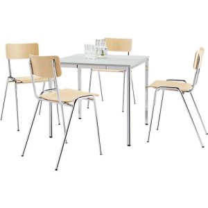 Sparset Stapelstühle, Buchenholz, Sitzmaße B 452 x T 500 x H 803 mm, 4 Stück + Konferenztisch, lichtgrau, B 800 x T 800 x H 720 mm Sparset Stapelstühle, Buchenholz, Sitzmaße B 452 x T 500 x H 803 mm, 4 Stück + Konferenztisch, lichtgrau, B 800 x T 800 x H 720 mm