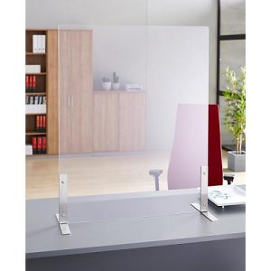 Spuckschutz, Kunststoff, klar-transparent, Stärke 4 mm, B 800 x H 1000 mm, ohne Durchreiche, mit Edelstahl-Füßen