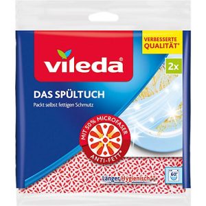 Spültuch vileda®, 1-lagig, Baumwolle mit 50 % Microfaser, L 340 x B 340 mm, 2 Stück Spültuch vileda®, 1-lagig, Baumwolle mit 50 % Microfaser, L 340 x B 340 mm, 2 Stück