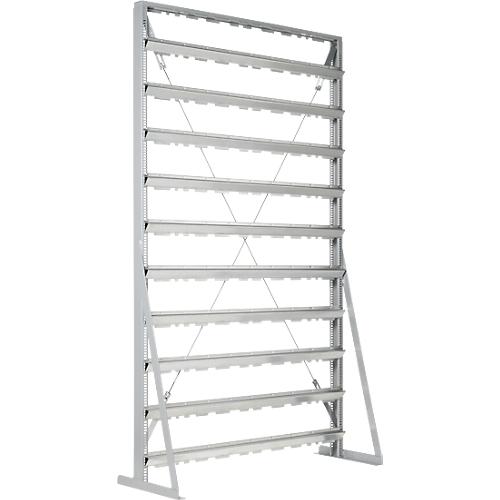 Ständerregal, 1-seitig bestückbar, 10 Reihen, ohne Sichtlagerkästen, B 1145 x T 400 x H 1950 mm, Stahl, grau
