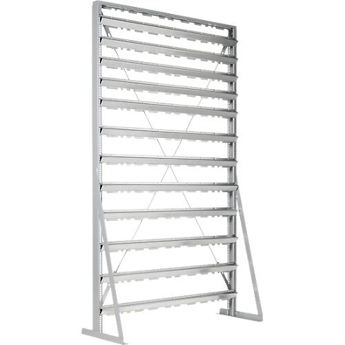 Ständerregal, 1-seitig bestückbar, 12 Reihen, ohne Sichtlagerkästen, B 1145 x T 400 x H 1950 mm, Stahl, grau
