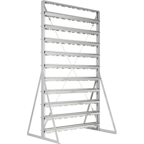 Ständerregal, 2-seitig bestückbar, 20 Reihen, ohne Sichtlagerkästen, B 1145 x T 800 x H 1950 mm, Stahl, grau