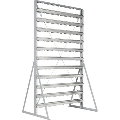 Ständerregal, 2-seitig bestückbar, 22 Reihen, ohne Sichtlagerkästen, B 1145 x T 800 x H 1950 mm, Stahl, grau