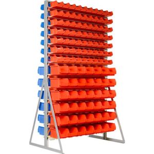Ständerregal, 2-seitig bestückbar, 26 Reihen, 2 x 70 Sichtlagerkästen LF 211 rot/blau & 2 x 42 Sichtlagerkästen LF 221 rot/blau, B 1145 x T 800 x H 1950 mm Ständerregal, 2-seitig bestückbar, 26 Reihen, 2 x 70 Sichtlagerkästen LF 211 rot/blau & 2 x 42 Sichtlagerkästen LF 221 rot/blau, B 1145 x T 800 x H 1950 mm