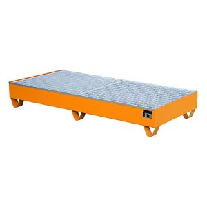 Stahl-Auffangwanne mit Gitterrost, 1800 x 800 mm, orange RAL 2000 Stahl-Auffangwanne mit Gitterrost, 1800 x 800 mm, orange RAL 2000