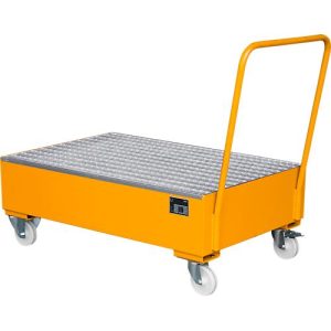 Stahl-Auffangwanne mit Rollen+Griff, 1200 x 800 mm, orange RAL 2000 Stahl-Auffangwanne mit Rollen+Griff, 1200 x 800 mm, orange RAL 2000