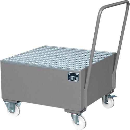Stahl-Auffangwanne mit Rollen+Griff, 800 x 800 mm, grau RAL 7005