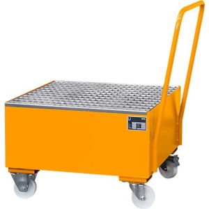 Stahl-Auffangwanne mit Rollen+Griff, 800 x 800 mm, orange RAL 2000 Stahl-Auffangwanne mit Rollen+Griff, 800 x 800 mm, orange RAL 2000