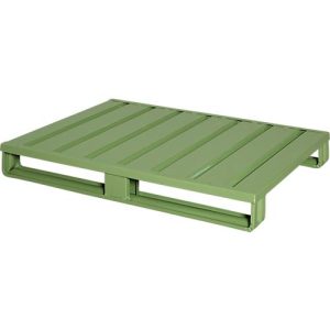 Stahlflachpalette, Euro-Maß, bis 1500 kg, geschlossenes Oberdeck, 2 Stahlkufen, L 1200 x B 800 x H 130 mm, Stahl, Resedagrün RAL 6011