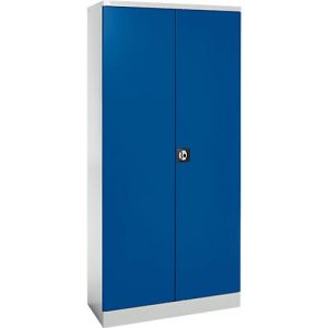 Stahlschrank, B 916 x T 422 x H 1950 mm, lichtgrau RAL 7035/enzianblau RAL 5010