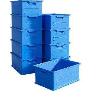 Stapelkasten SSI Schäfer Serie 14/6-2, Volumen 21 l, bis 30 kg, Griffmulden & Etikettenhalter, Polypropylen, blau, 10 Stück Stapelkasten SSI Schäfer Serie 14/6-2, Volumen 21 l, bis 30 kg, Griffmulden & Etikettenhalter, Polypropylen, blau, 10 Stück