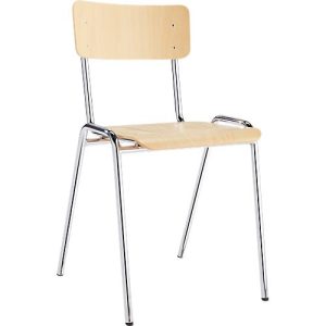 Stapelstuhl CR, B 452 x T 500 x H 803 mm, Sitzhöhe 490 mm, Stahlrohrgestell verchromt, mit Bodengleitern, buche Stapelstuhl CR, B 452 x T 500 x H 803 mm, Sitzhöhe 490 mm, Stahlrohrgestell verchromt, mit Bodengleitern, buche