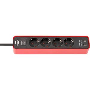 Steckdosenleiste Brennenstuhl Ecolor, 4-fach, 2 x USB, IP20, Kindersicherung, 2100 mA, Kunststoff, rot/schwarz Steckdosenleiste Brennenstuhl Ecolor, 4-fach, 2 x USB, IP20, Kindersicherung, 2100 mA, Kunststoff, rot/schwarz