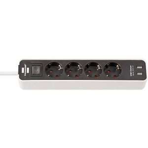 Steckdosenleiste Brennenstuhl Ecolor, 4-fach, 2 x USB, IP20, Kindersicherung, 2100 mA, Kunststoff, weiß/schwarz Steckdosenleiste Brennenstuhl Ecolor, 4-fach, 2 x USB, IP20, Kindersicherung, 2100 mA, Kunststoff, weiß/schwarz
