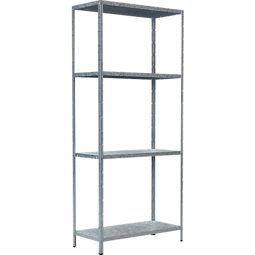 Steckregal im Baukastensystem, Grundregal, 4 verstellbare Fachböden, B 800 x T 350 x H 1800 mm, Stahl verzinkt, silber