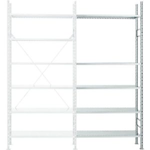 Steckregal R 3000, Komplettregal 5,155 m, 1 Grund- und 4 Anbaufelder incl. 25 Böden, lackiert, H 2278 x B 5155 x T 300 mm Steckregal R 3000, Komplettregal 5,155 m, 1 Grund- und 4 Anbaufelder incl. 25 Böden, lackiert, H 2278 x B 5155 x T 300 mm