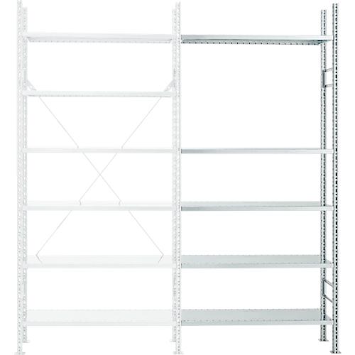 Steckregal R 3000, Komplettregal 5,155 m, 1 Grund- und 4 Anbaufelder incl. 25 Böden, lackiert, H 2278 x B 5155 x T 300 mm