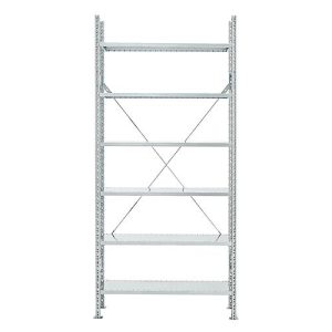 Steckregal R 3000, Komplettregal 5,155 m, 1 Grund- und 4 Anbaufelder incl. 25 Böden, lackiert, H 2278 x B 5155 x T 600 mm Steckregal R 3000, Komplettregal 5,155 m, 1 Grund- und 4 Anbaufelder incl. 25 Böden, lackiert, H 2278 x B 5155 x T 600 mm