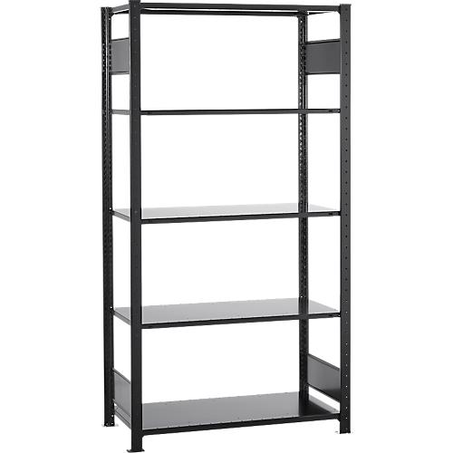 Steckregal Schulte Lagertechnik MULTIplus 150, Grundregal mit Längenriegel, 5 höhenverstellbare Fachböden, bis 1300 kg, B 1000 x T 500 x H 2000 mm Stahl, schwarz