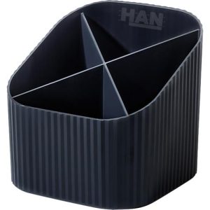 Stiftehalter HAN Karma, 4 unterschiedlich hohe Fächer, B 111 x H 105 x T 111 mm, recycelter Kunststoff, schwarz Stiftehalter HAN Karma, 4 unterschiedlich hohe Fächer, B 111 x H 105 x T 111 mm, recycelter Kunststoff, schwarz