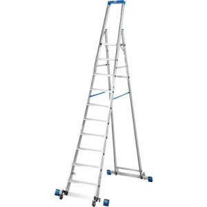 Stufenstehleiter, mit 10 Stufen, Aluminium, fahrbar mit Traverse